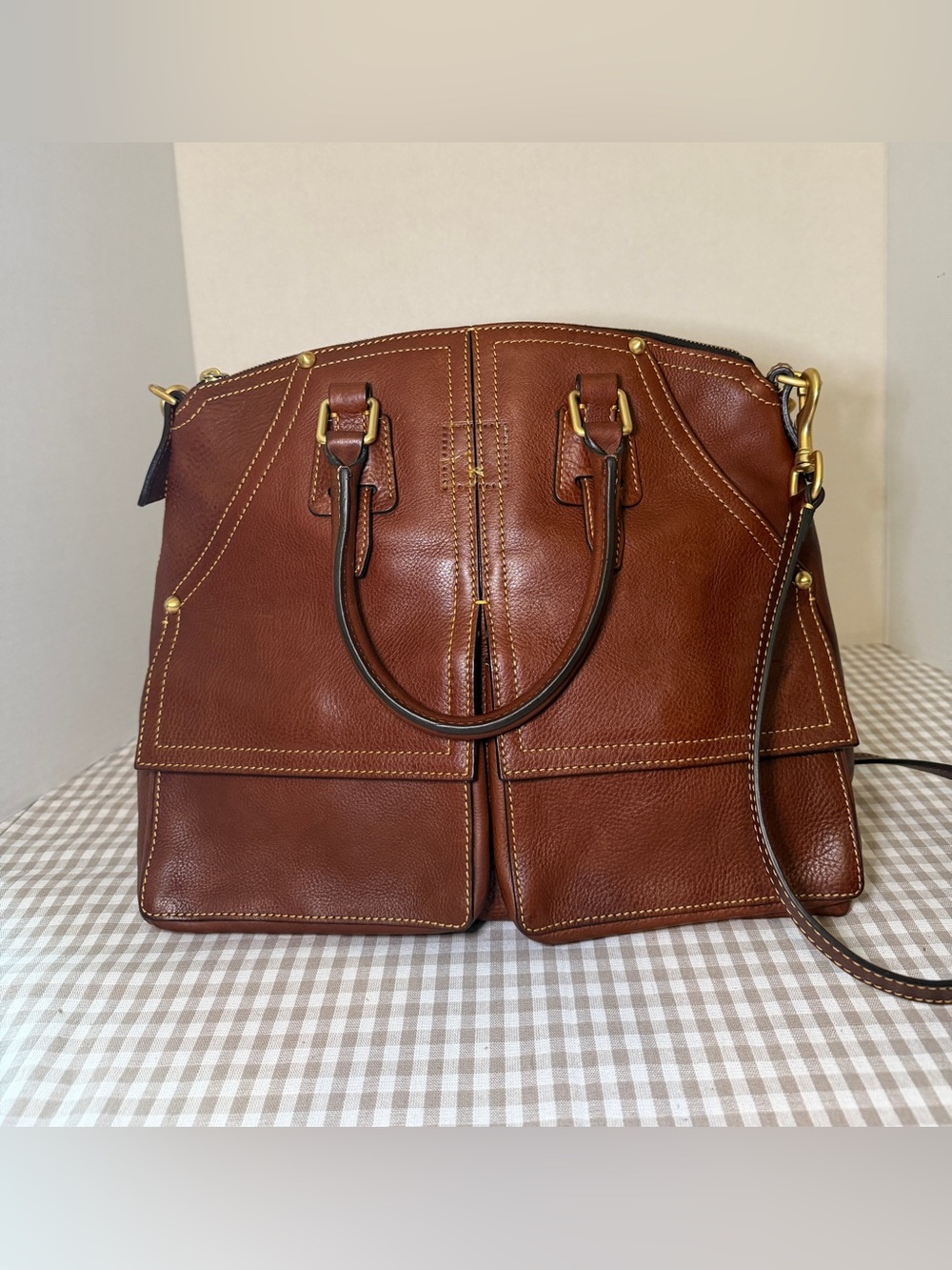 Dooney & Bourke Florentine Clayton Chestnut Leather Tote Crossbody Purse Bag